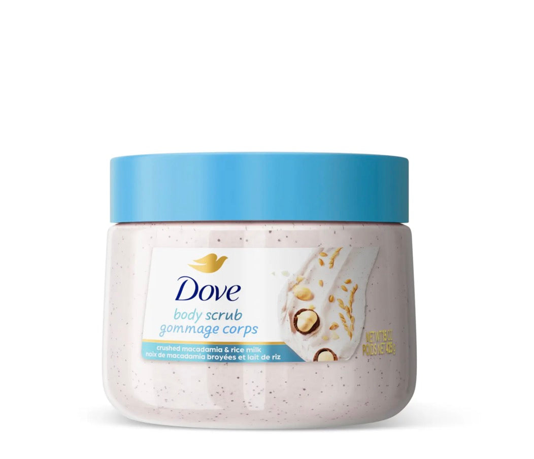 DOVE -GOMMAGE CORPOREL AUX NOIX DE MACADAMIA CONCASSÉES ET AU LAIT DE RIZ