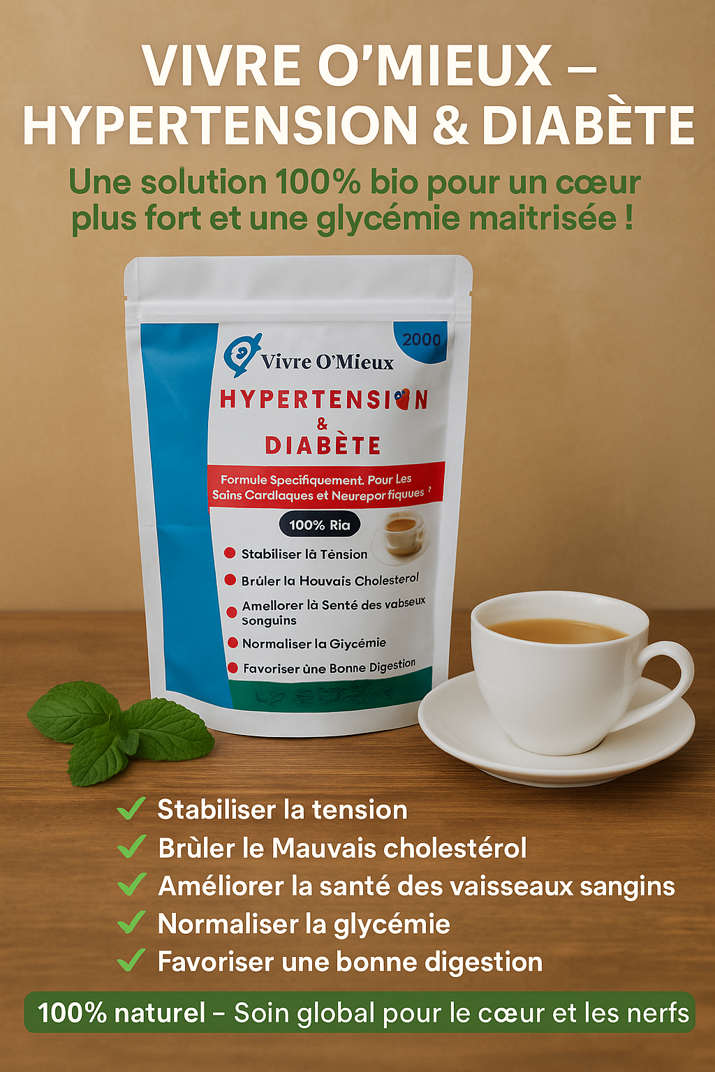 VIVRE O'MIEUX - MEILLEURS SOIN BIO POUR MAINTENIR UNE TENSION SAINE, NORMALISANT LA GLYCÉMIE ET LE CHOLESTÉROL EN SEULEMENT 10JOURS